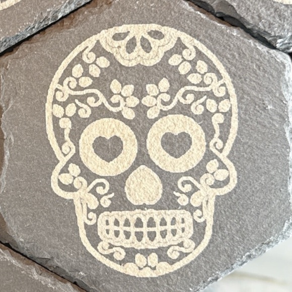 Hexagonal Gray Skull Coasters - Picture 5 of 8